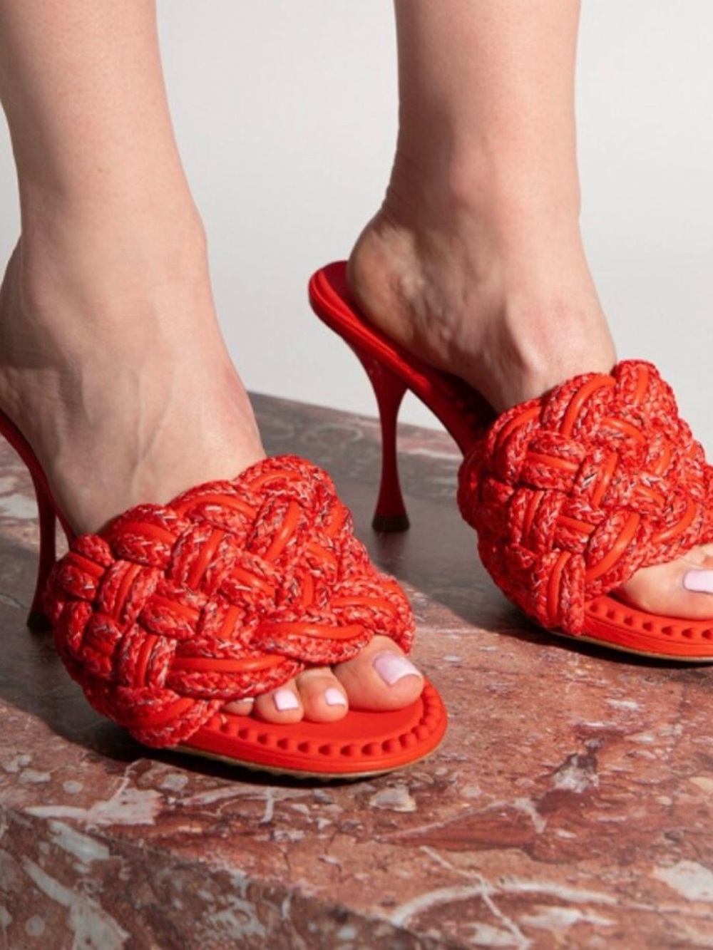 Bottega Veneta Braided Red “Dot”High Heel Slide